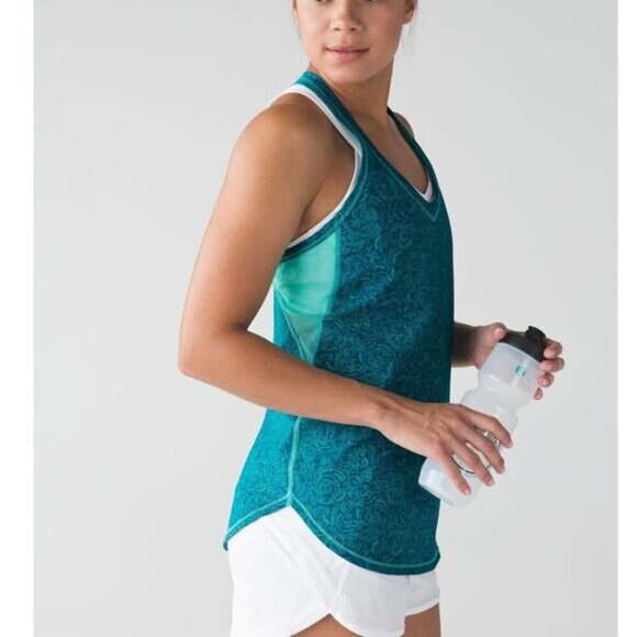 LULULEMON Fast Lane Singlet Sz 4 Foli Manifesto Bali Breeze Tofino Teal - Picture 2 of 8